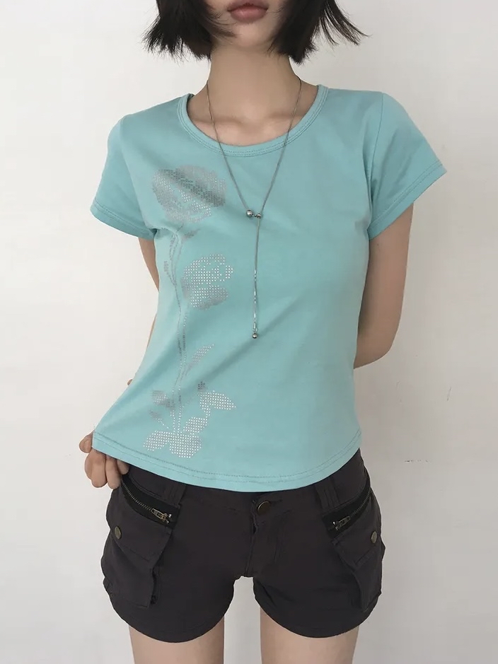 Pixel Rose Graphic Short Sleeve Top