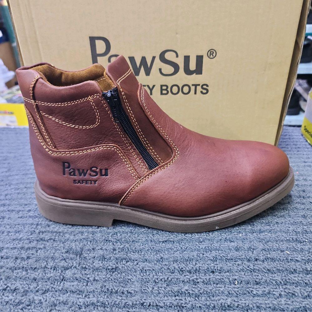 PawSu 802 double zip mid cut Safety shoes brown