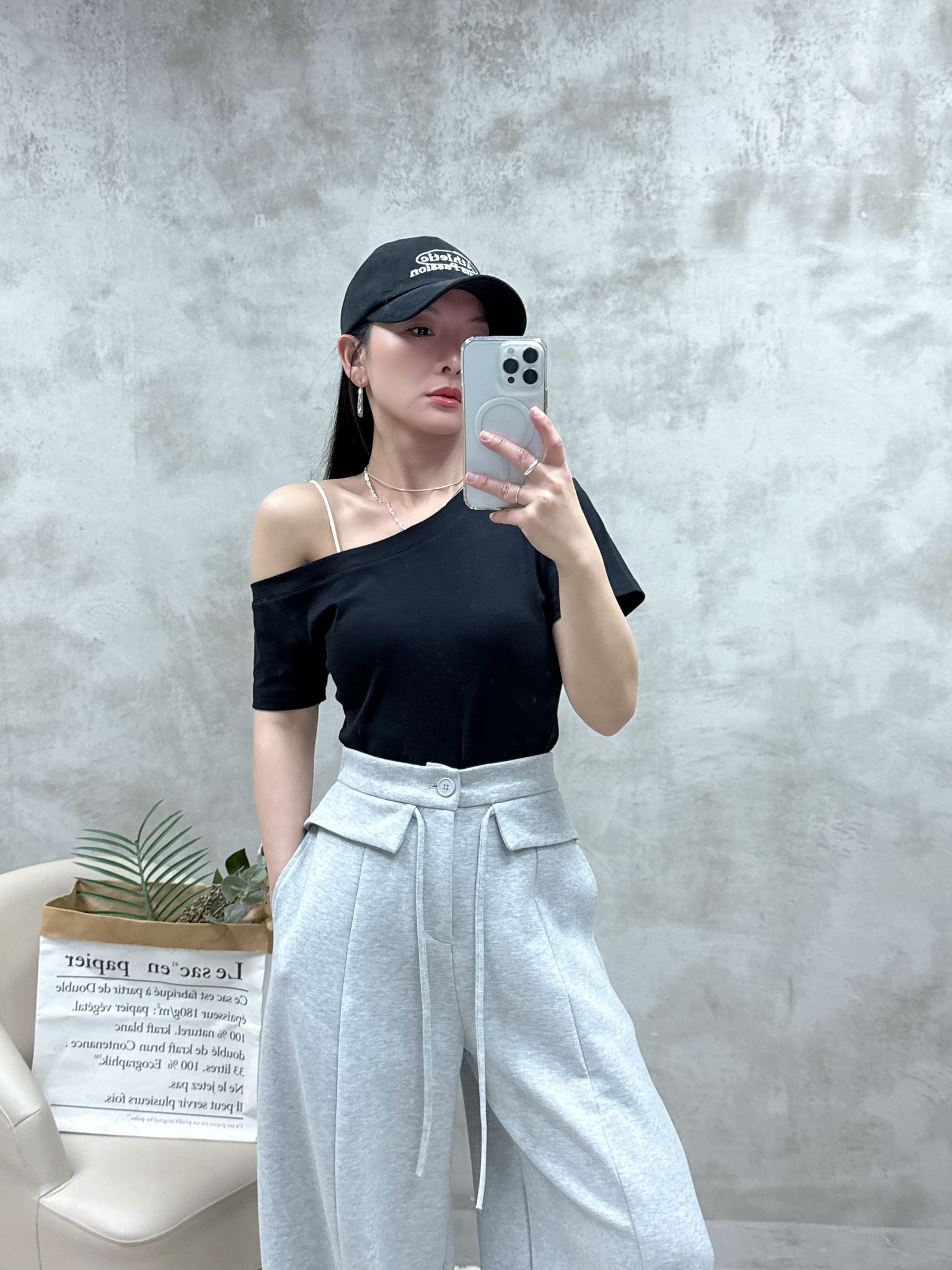 A11 單邊露膊棉質Top