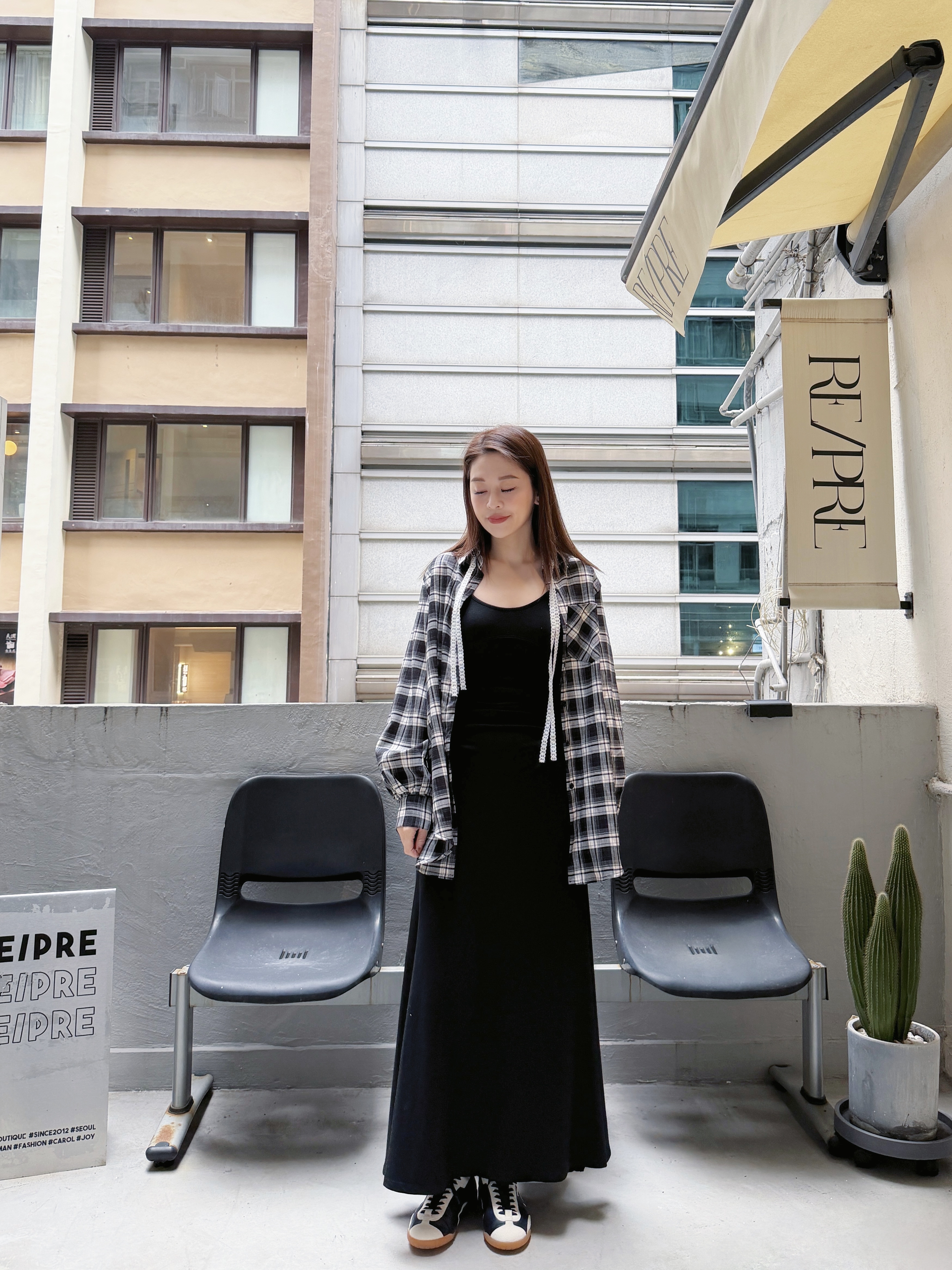 格仔恤衫+吊帶裙Ops