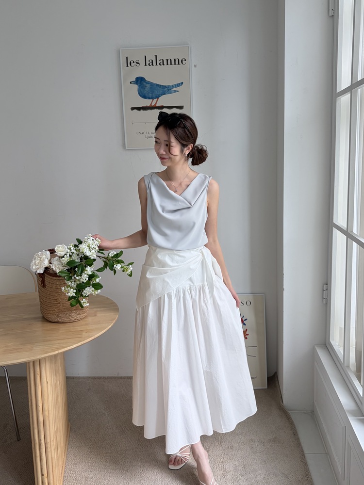 Wrap-Waist Flare Skirt (White)