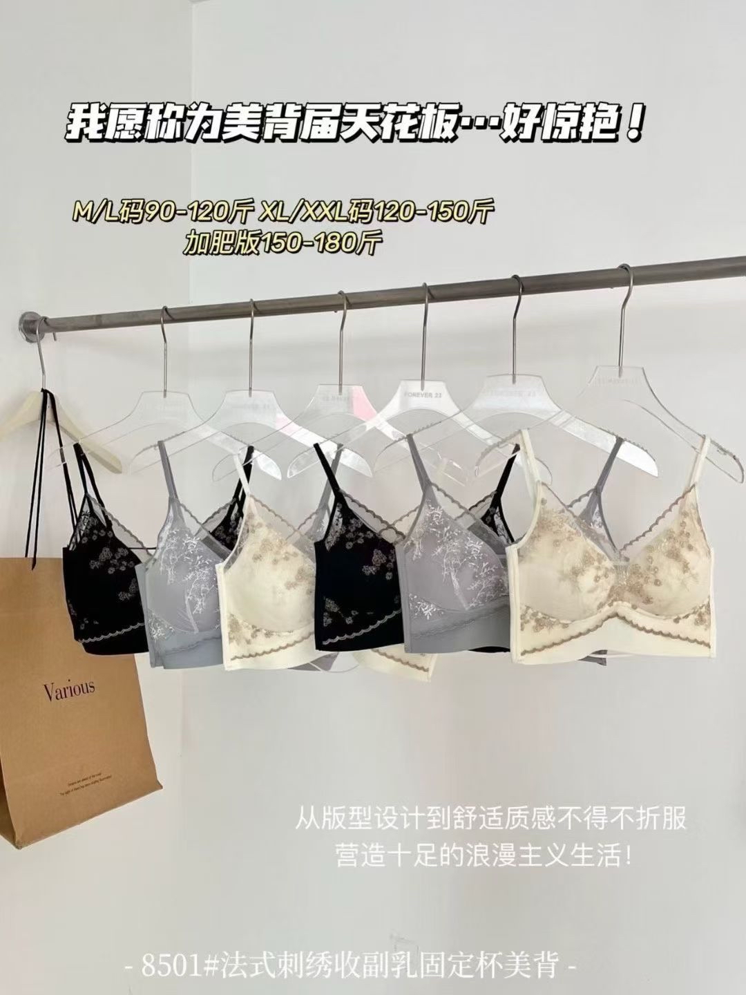 6746 法式刺绣收副乳美背内衣