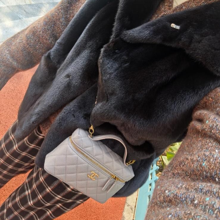 CHANEL🤍PRE OWNED 25P LP 灰色金扣荔枝牛皮飯盒包 晶片款 手提單肩斜肩包🩶