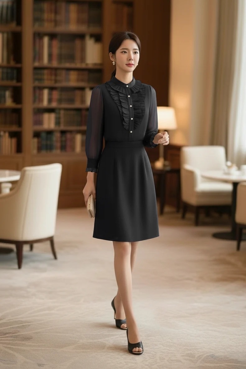 MF191751 Ruffle Chiffon Midi Dress
