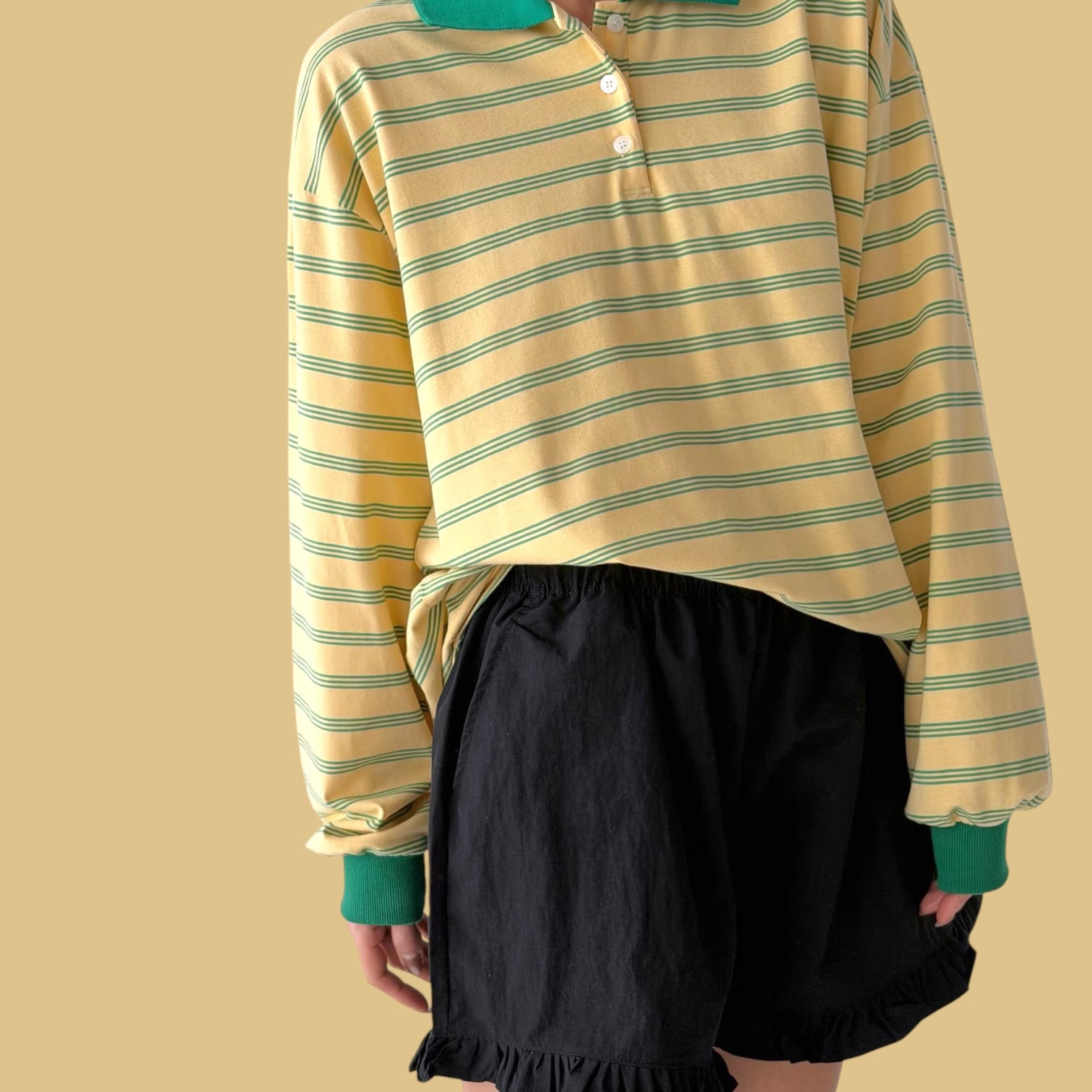 221549 撞色Polo長袖Tee