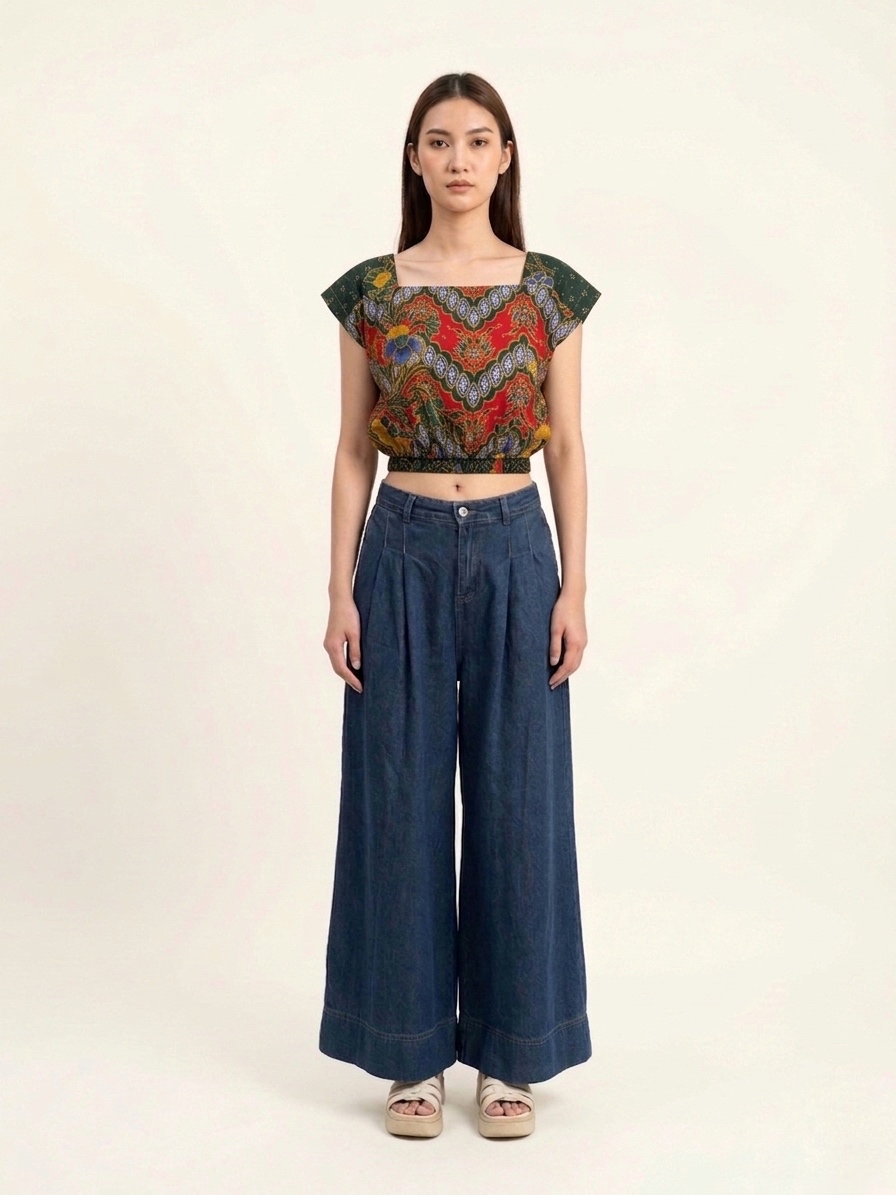 T3373 - Batik Square Neck Crop Top