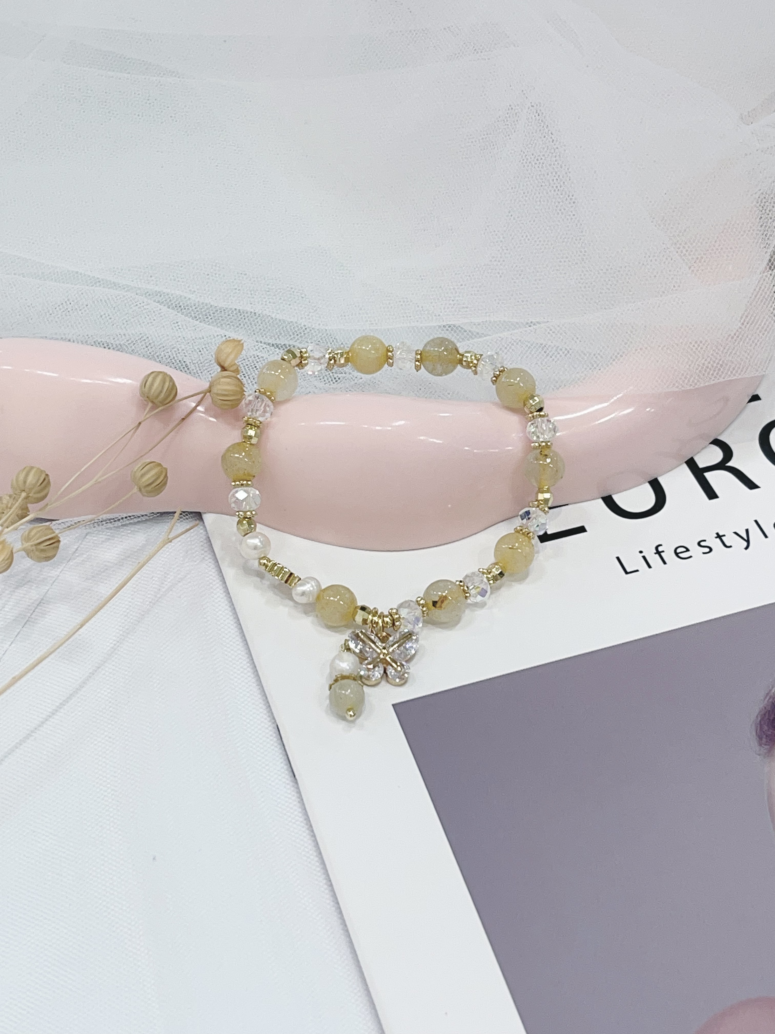 ✨ 金发晶 × 珍珠手串 Golden Rutilated Quartz & Pearl | 7mm