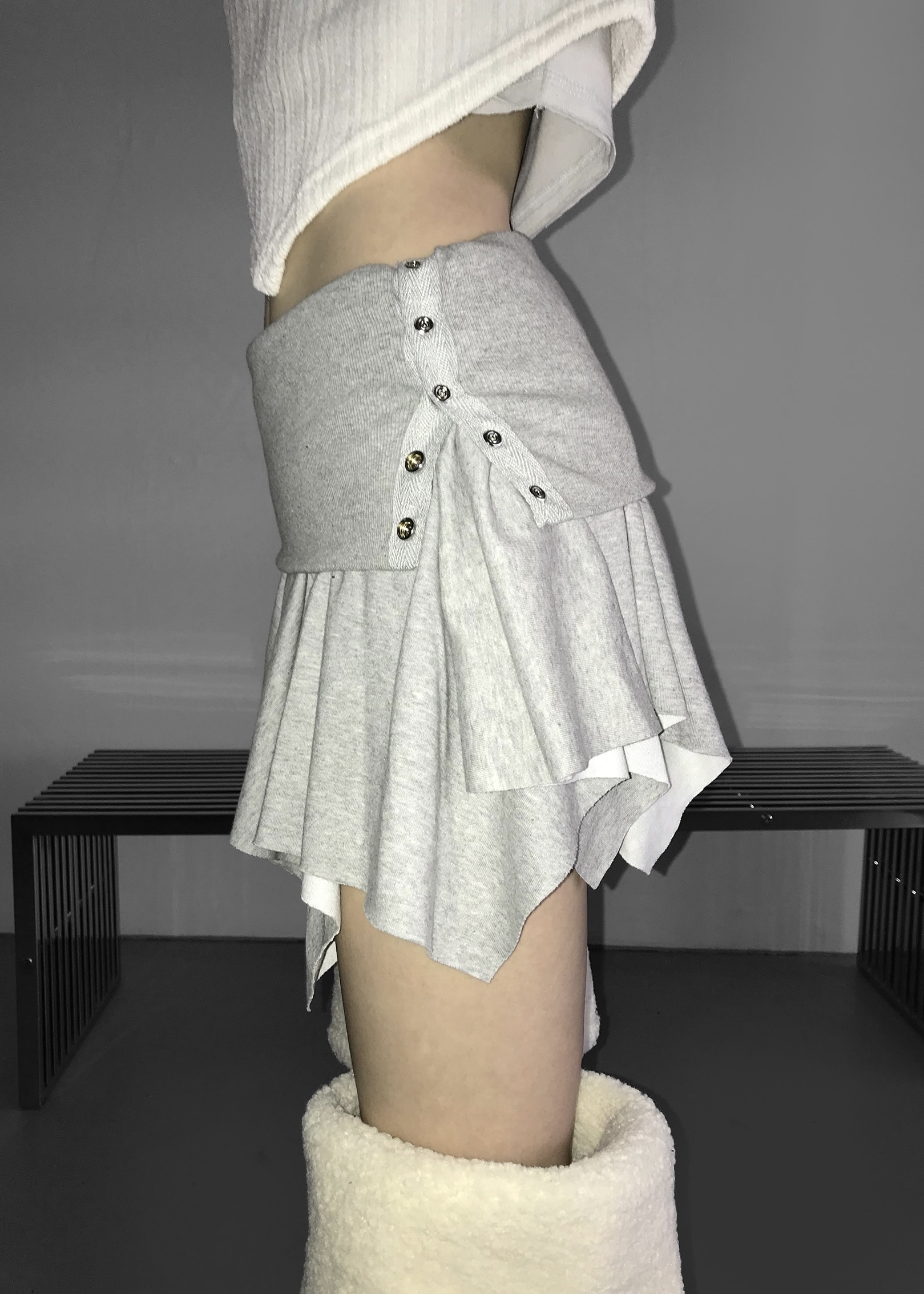 Snap Button Ruffle Mini Skirt