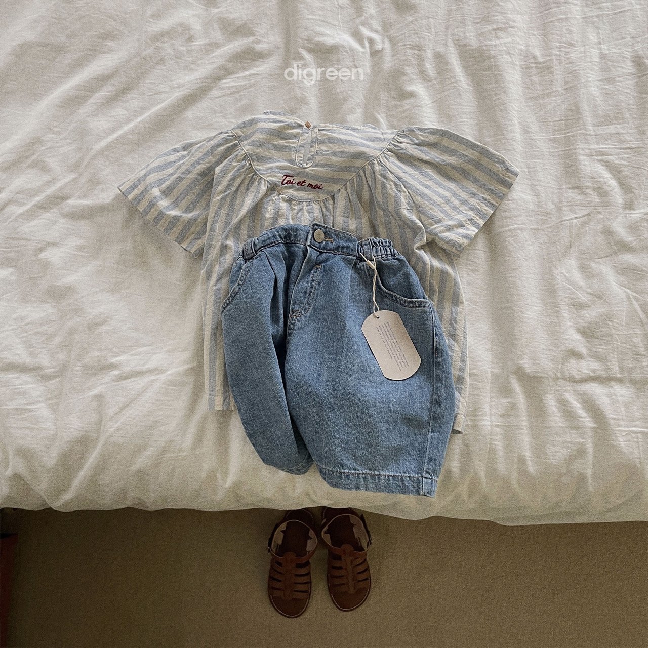 Digreen ｜stripe Blouse （Blue M 90-100)