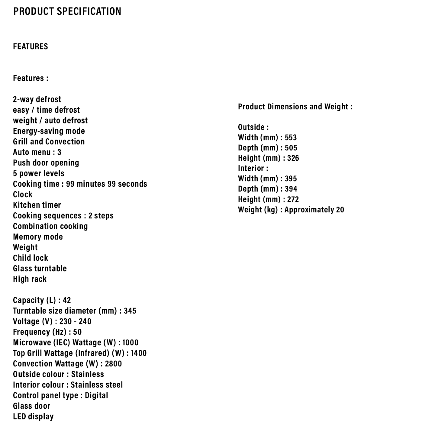 Sharp 42L Inverter Convection Microwave Oven (R955DST)