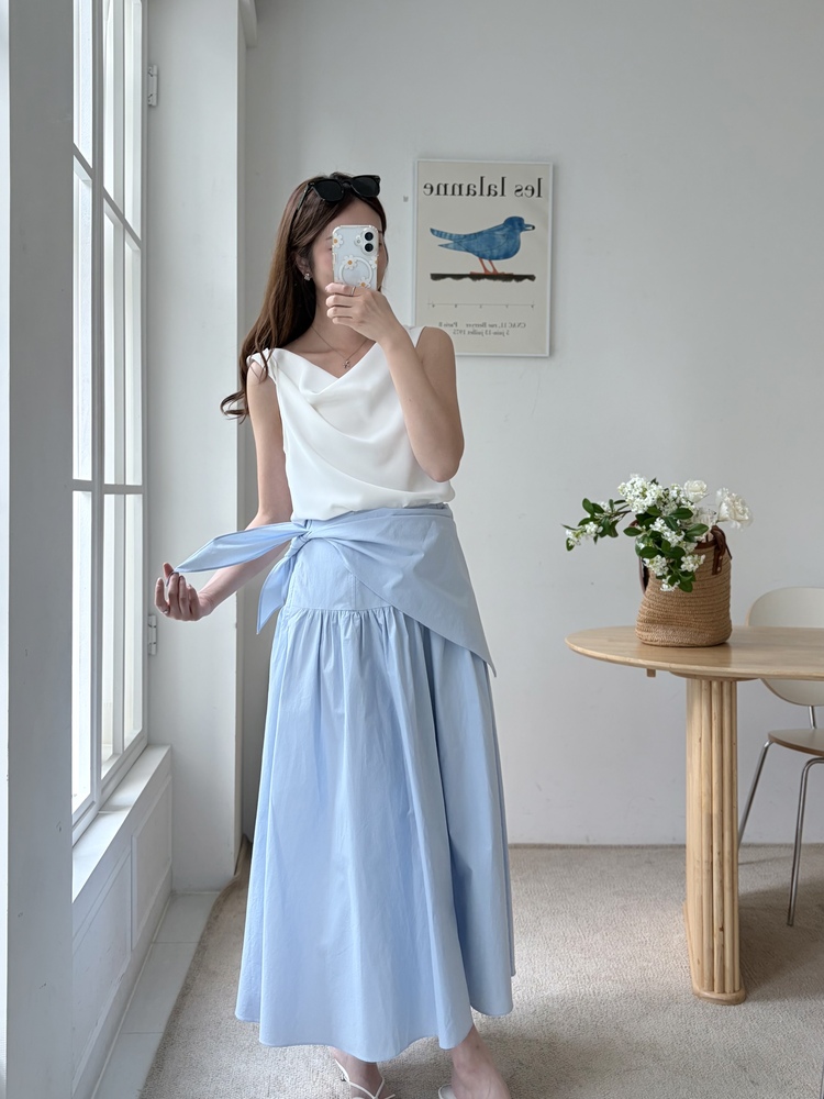 Wrap-Waist Flare Skirt (Blue)