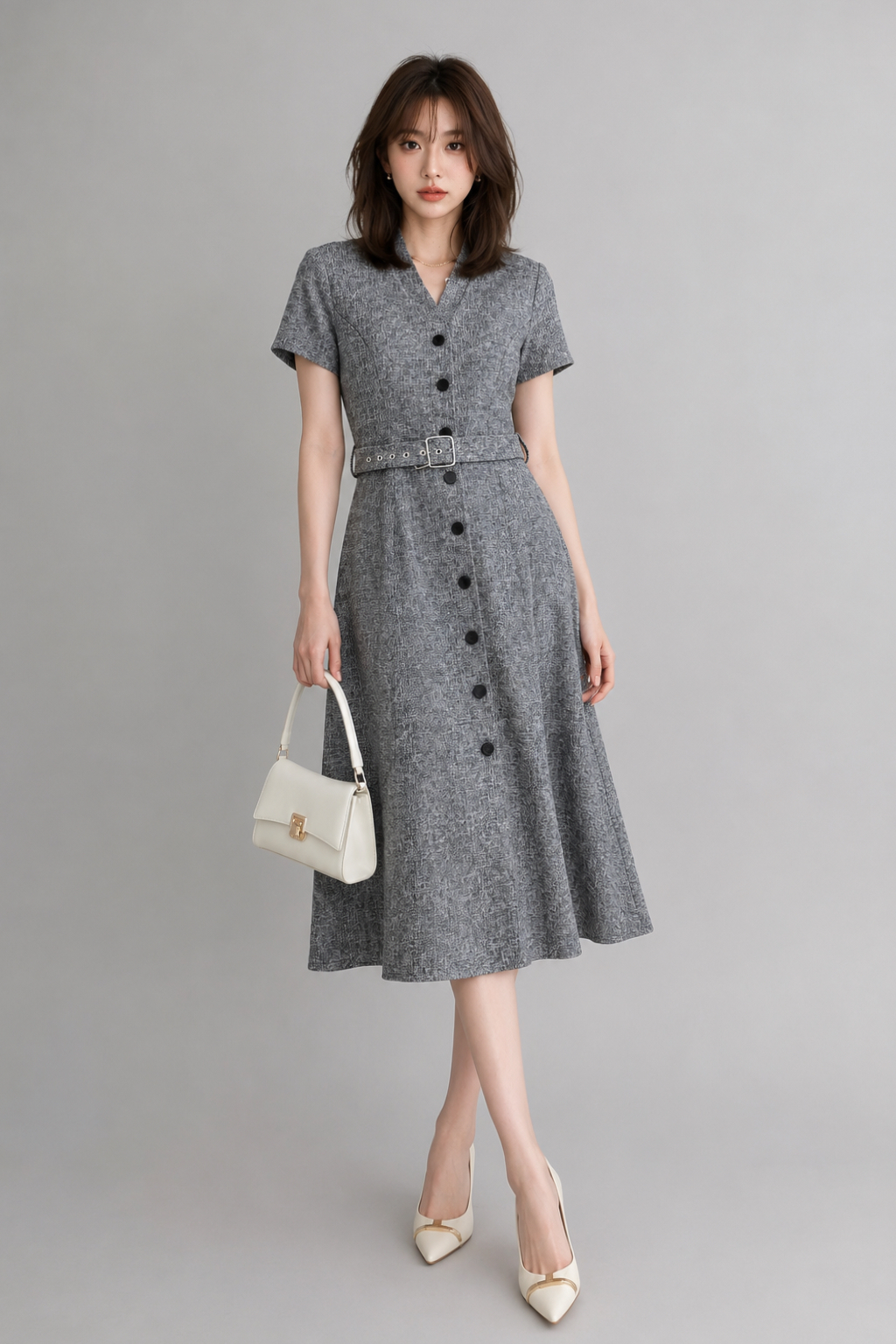 29298 Ruby Elegance Button Midi Dress