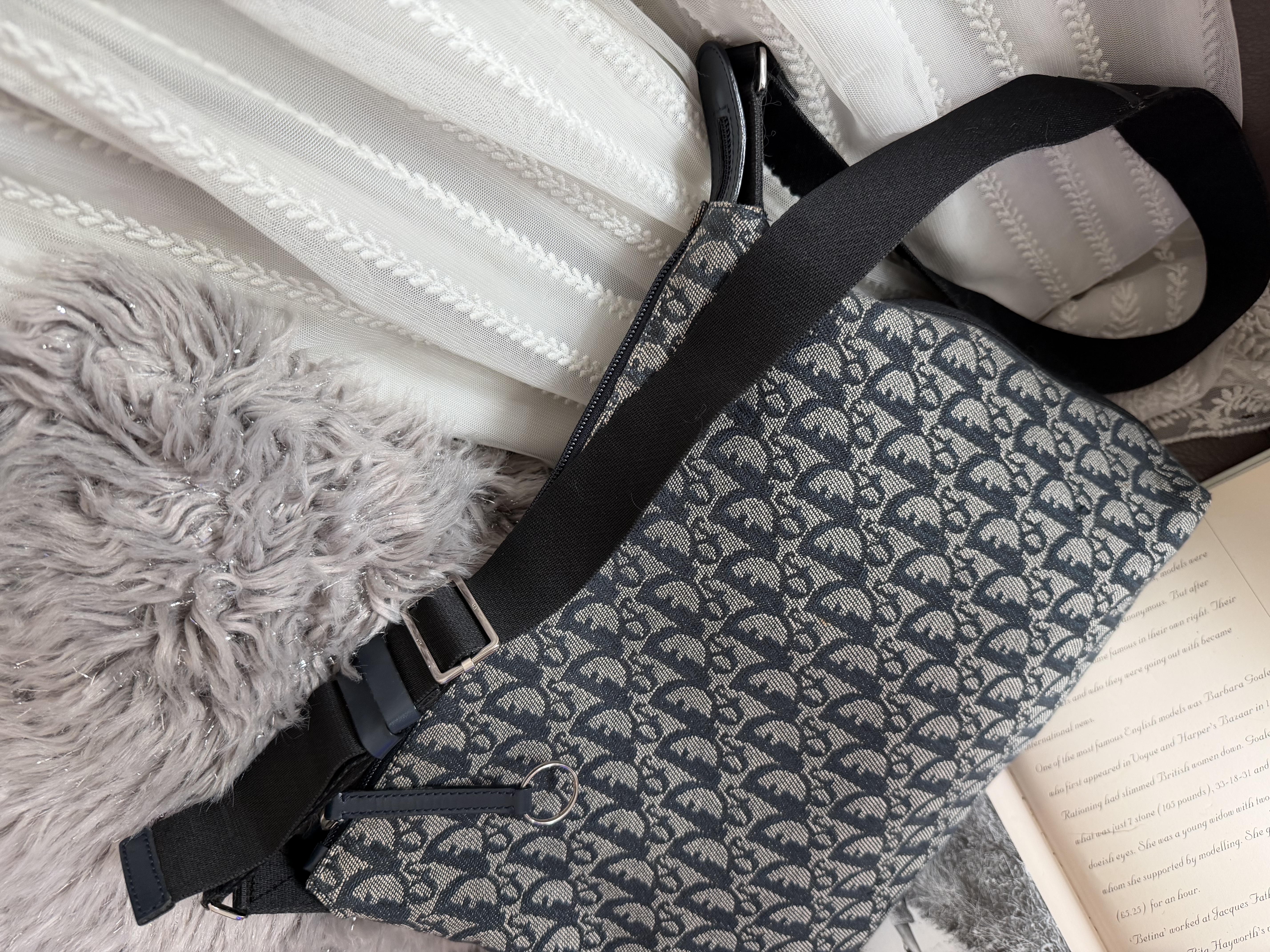 vintage dior navy monogram messenger bag