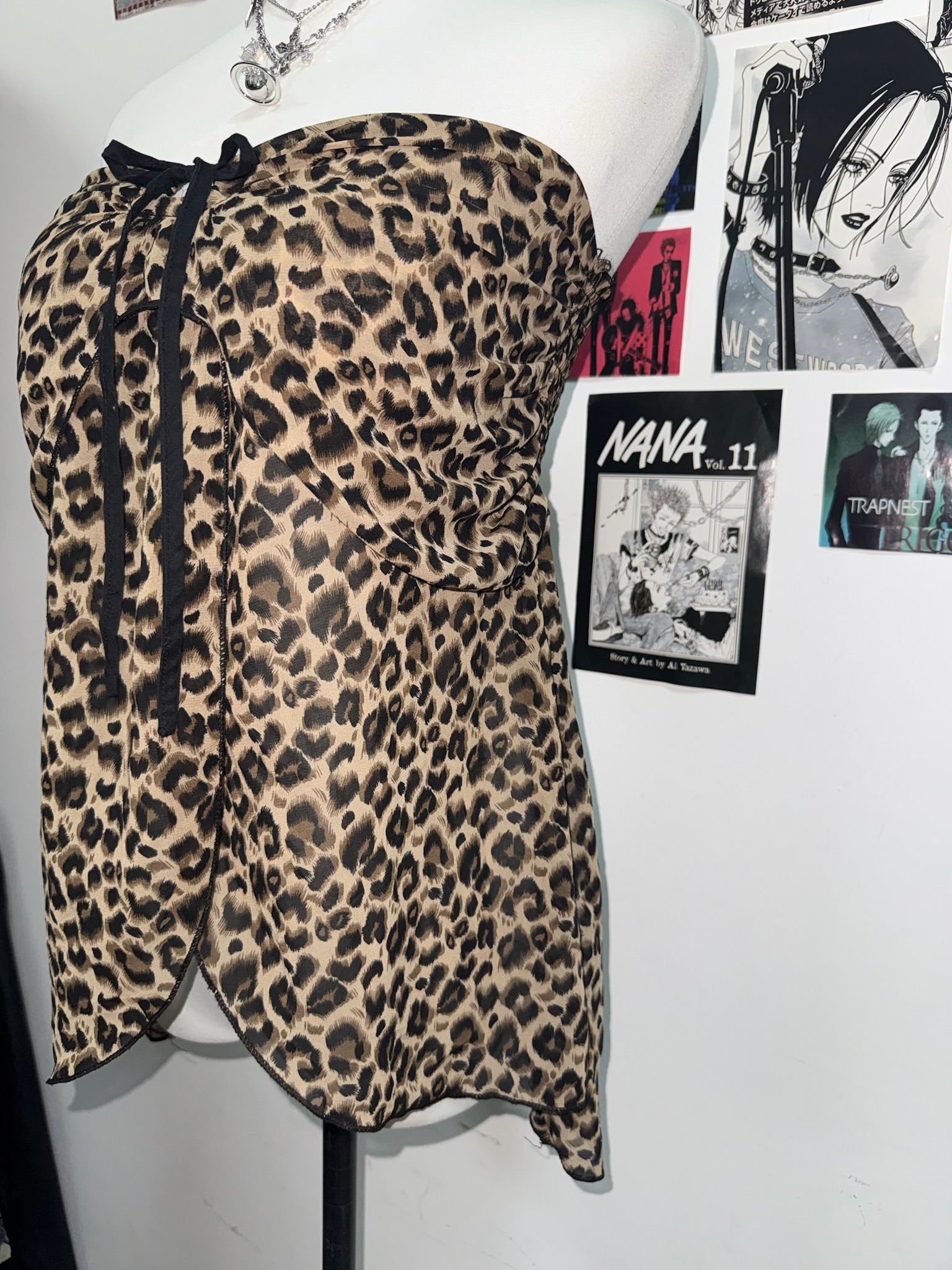 Leopard Print Strapless Tube Top with Front Tie