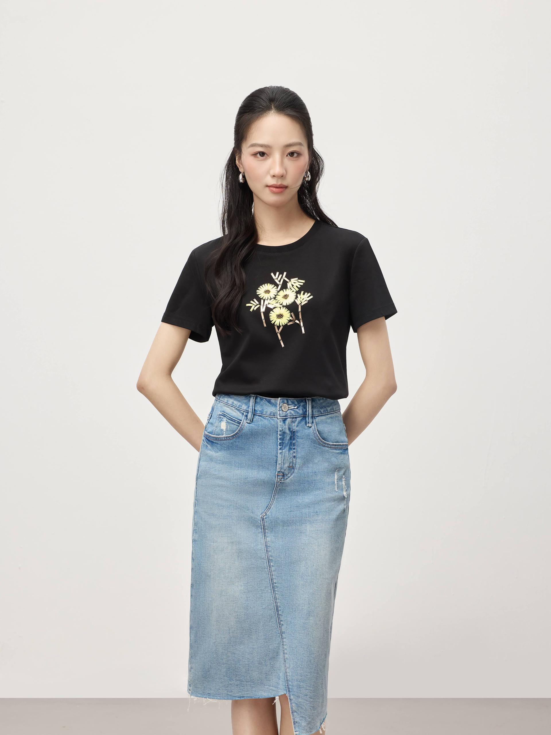 珠子和亮片花卉上衣  T0774