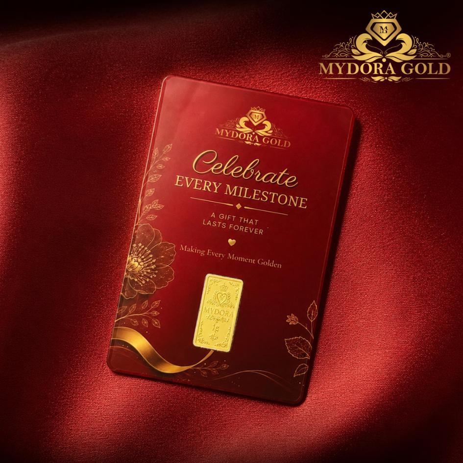 MYDORA 999.9 Gold Bar 1g Card - Celebrate Every Milestone l EMAS 999/24K