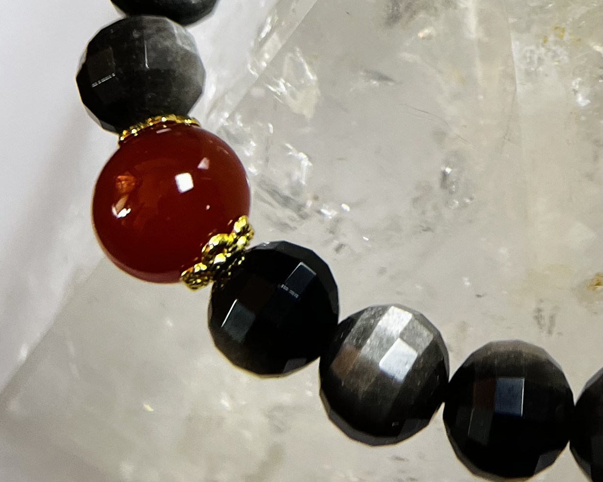 29B161手鏈｜鑽切銀曜石+紅瑪瑙