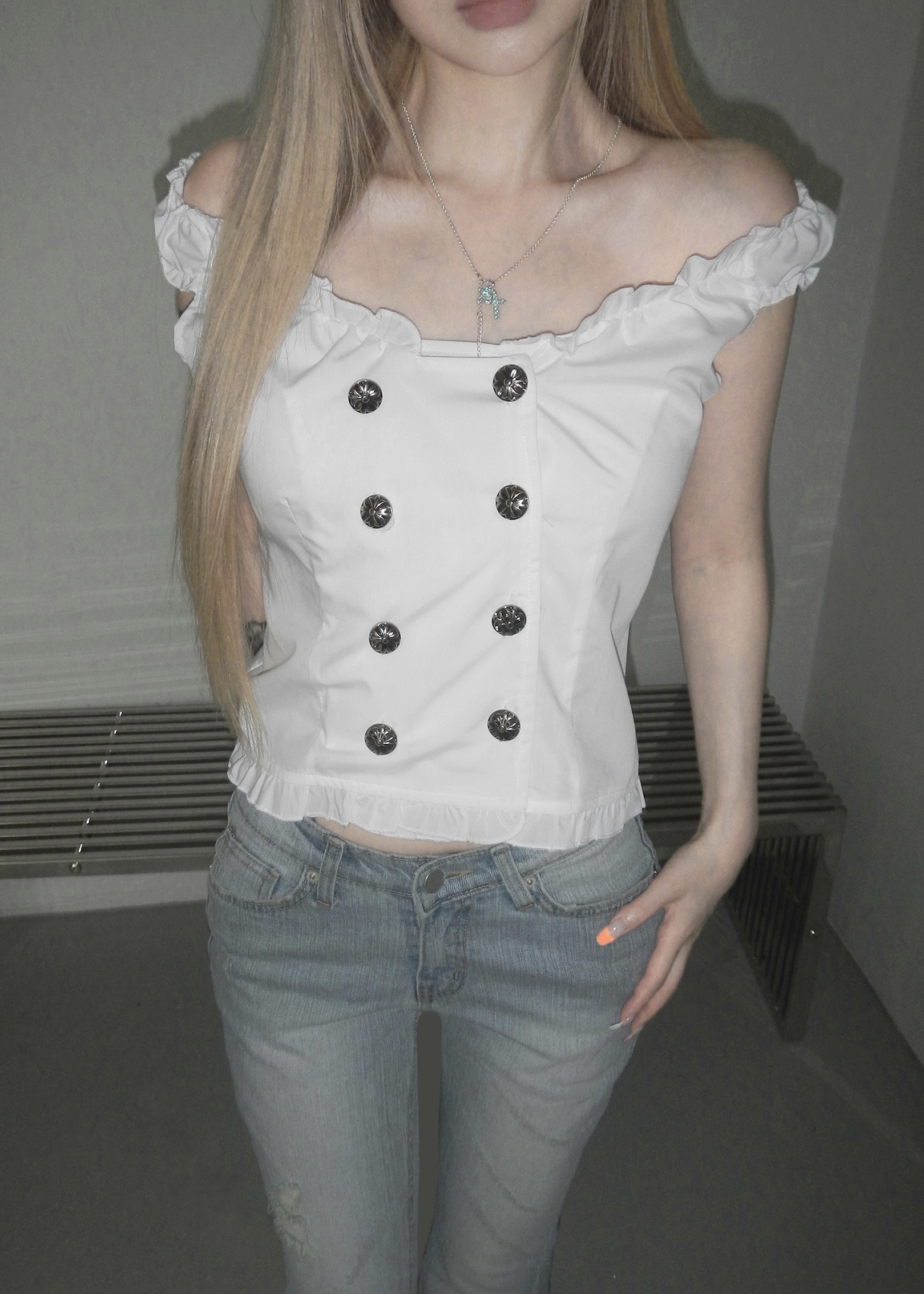 Off Shoulder Frill Trim Top