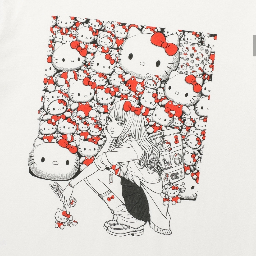 伊藤潤二  × Sanrio × niceghostclub 聯動限定系列｜白色Kitty Tee