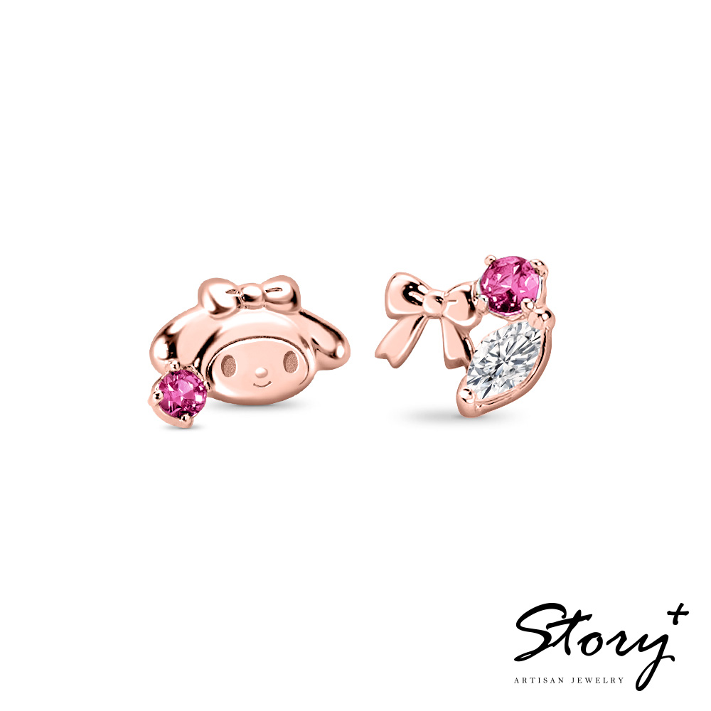 📦訂購 台灣限定 三麗鷗SanrioＸSTORY故事銀飾 My Melody 美樂蒂 學院Mix系列 玫瑰金晶鑽純銀耳環