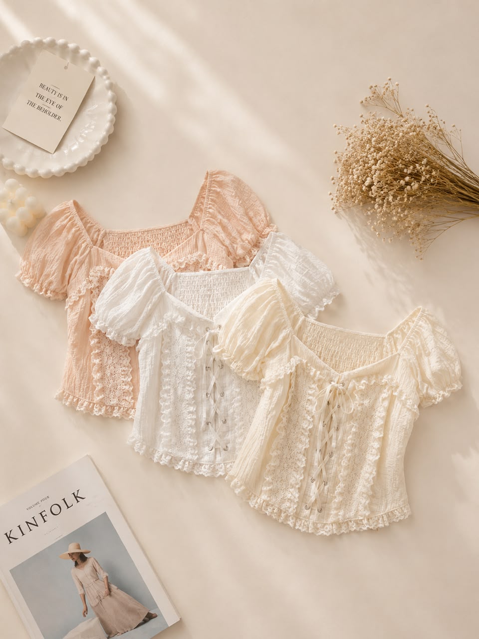 A012302 Korean Sweet Puff Sleeve Crop Top