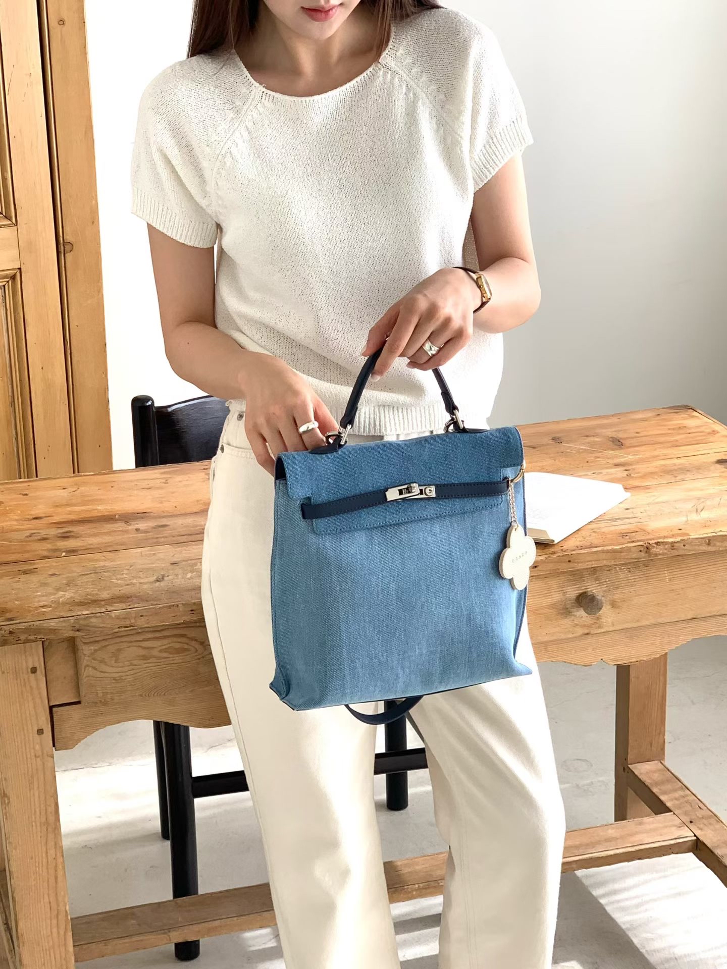 Denim blue 4 ways backpack 