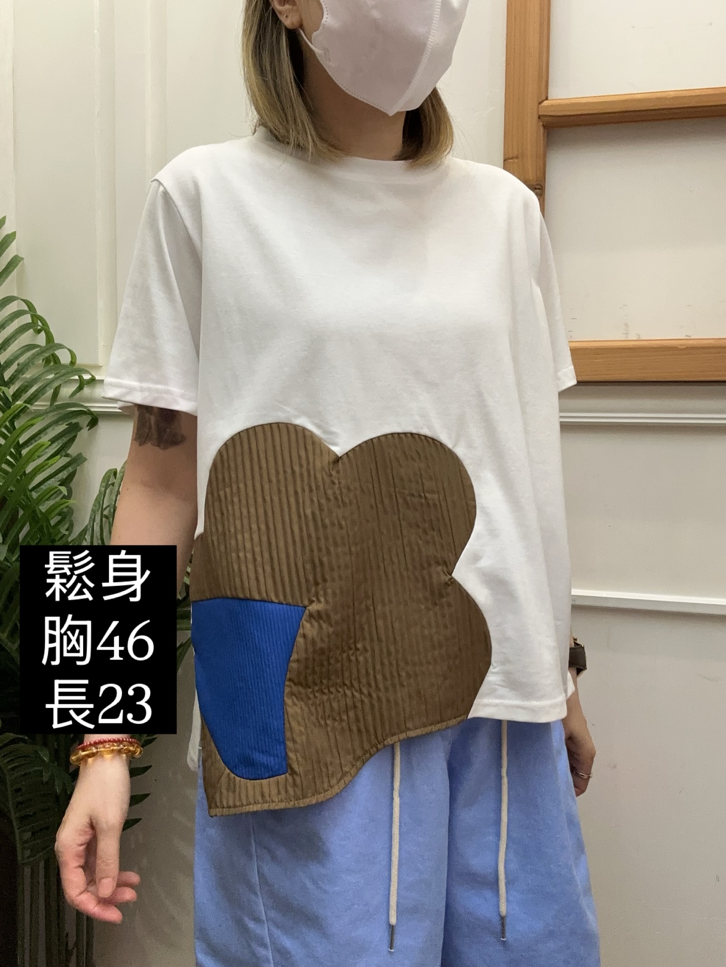 韓國製造斜腳花花寬鬆T恤