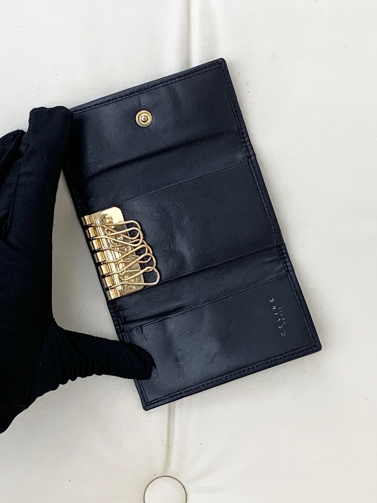 【預訂貨品】Celine啡色牛皮老花金扣三折鑰匙包