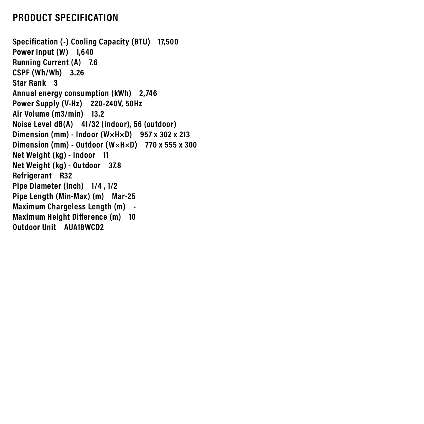 Sharp 2.0HP R32 Standard Air Conditioner (AHA18WCD2)