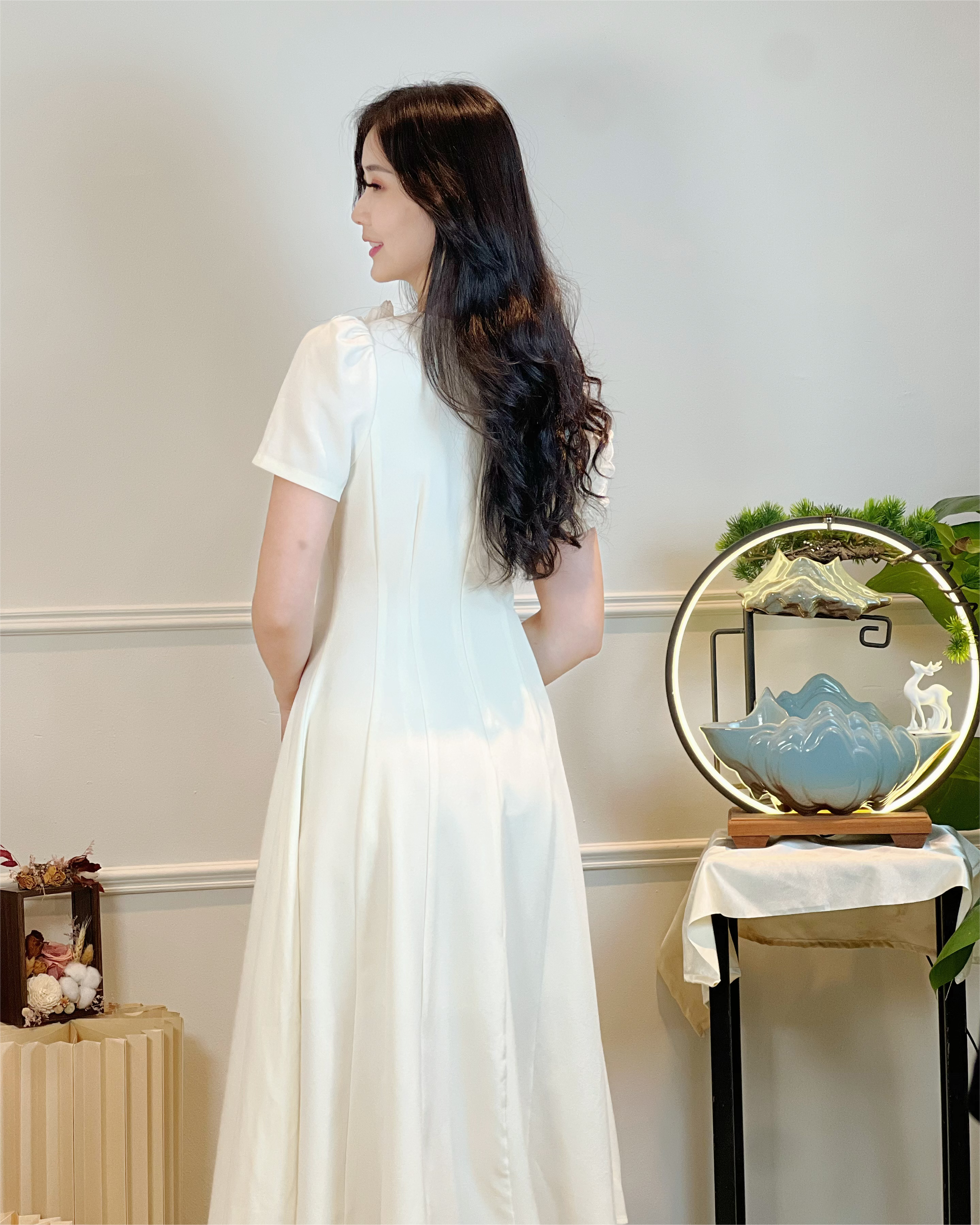 5093 3D Floral Chiffon Appliqué Midi Dress