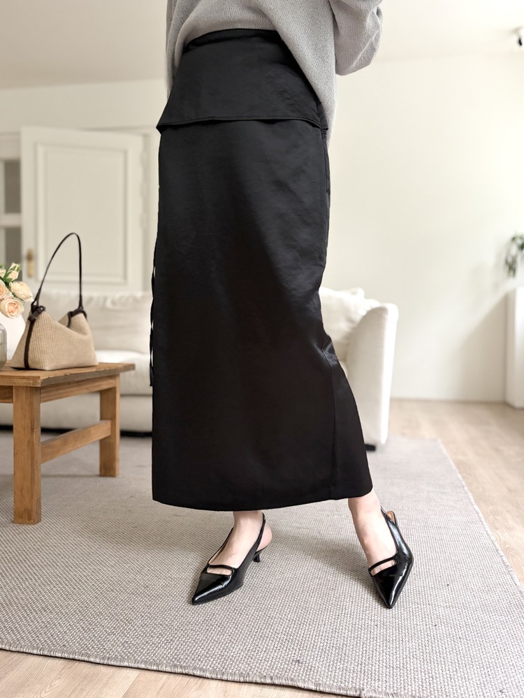 Layering Satin Skirt (Black)