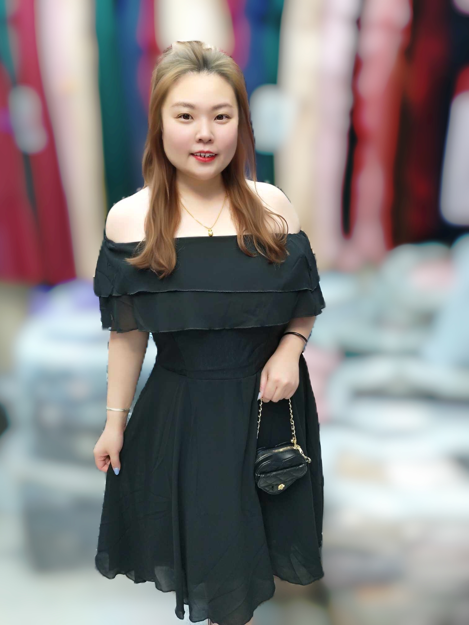 TMA04 雪纱一字肩礼服连身裙