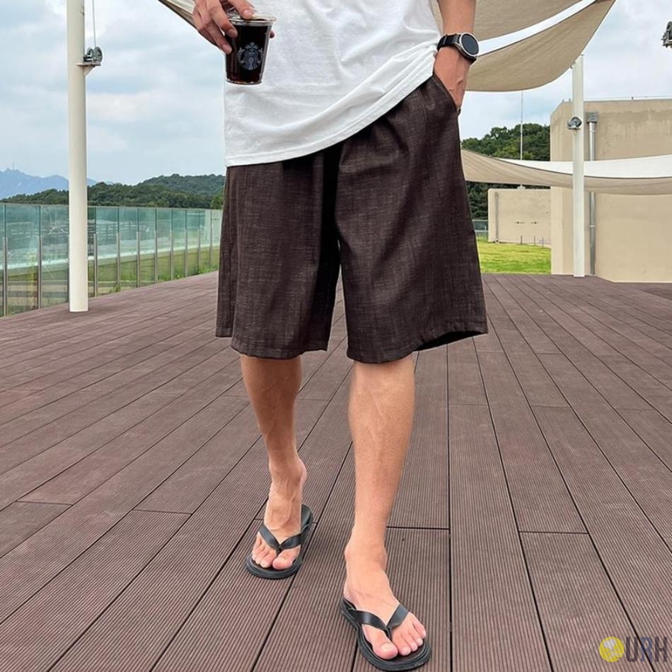【100%保證韓國直送】Linen Like Denim 輕涼仿麻牛仔布質感抽繩全橡筋五分Bermuda短褲 🩳 [4 color] RG165921