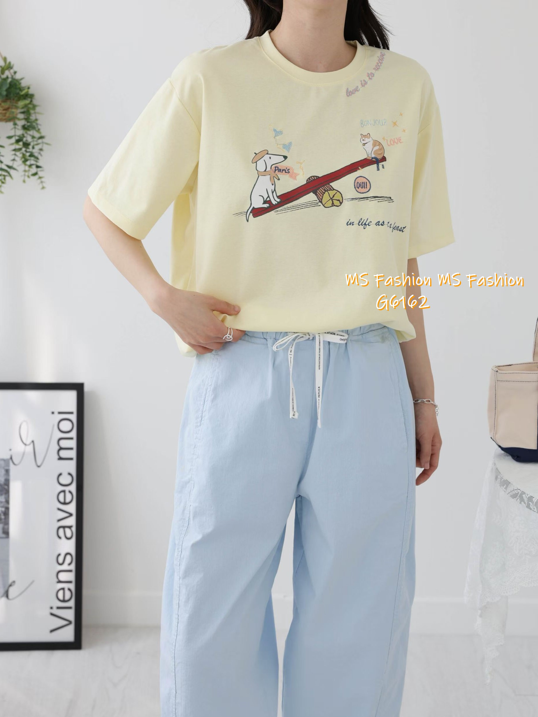 G6162 韓國🇰🇷靚料可愛貓狗圖案top