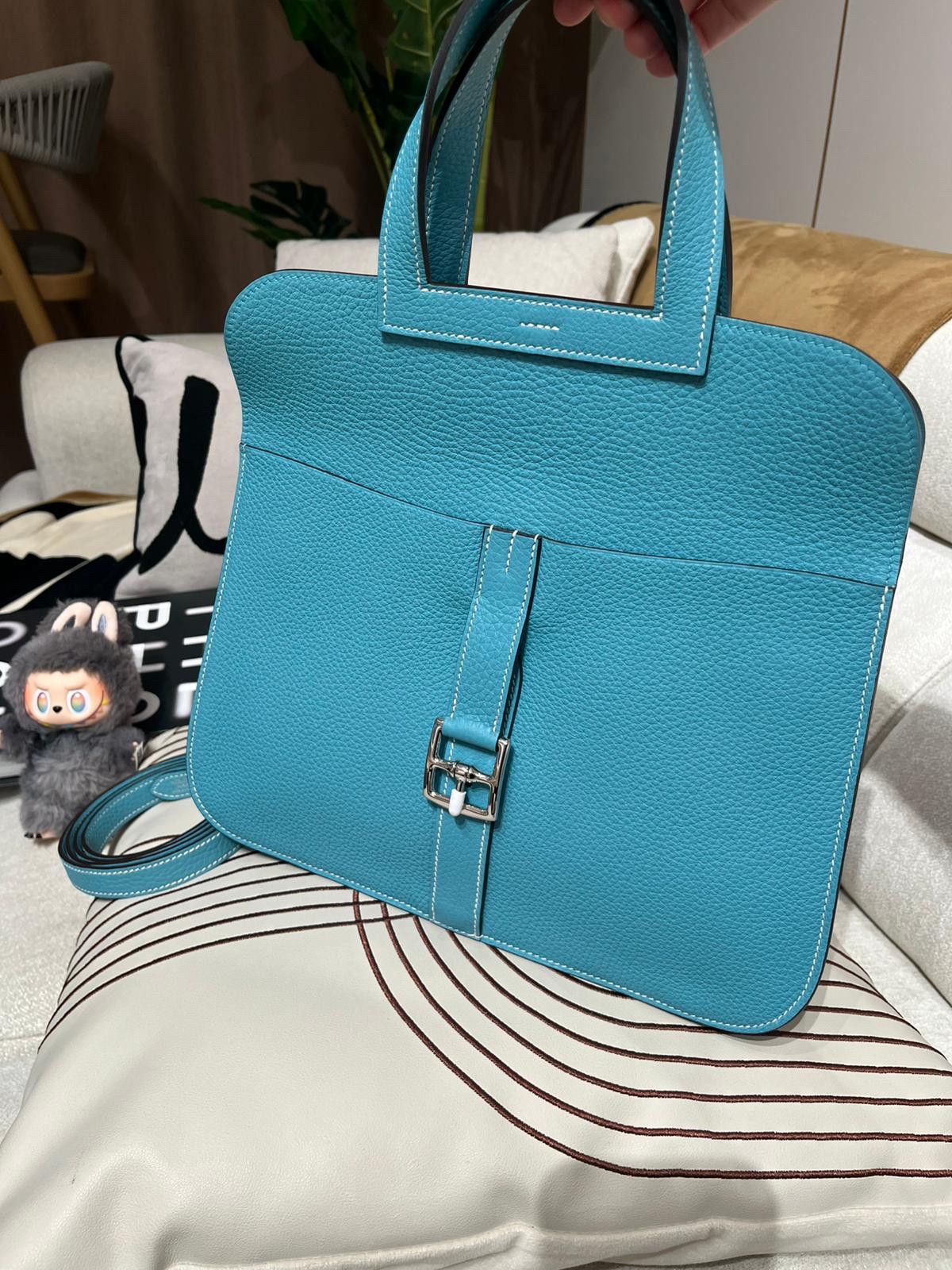未使用品 HERMES HALZAN 31 Blue Atoll 粒粒牛皮 STAMP T, CLEMENCE,100%Authentic ,Unused ✅strap✅dust bag 