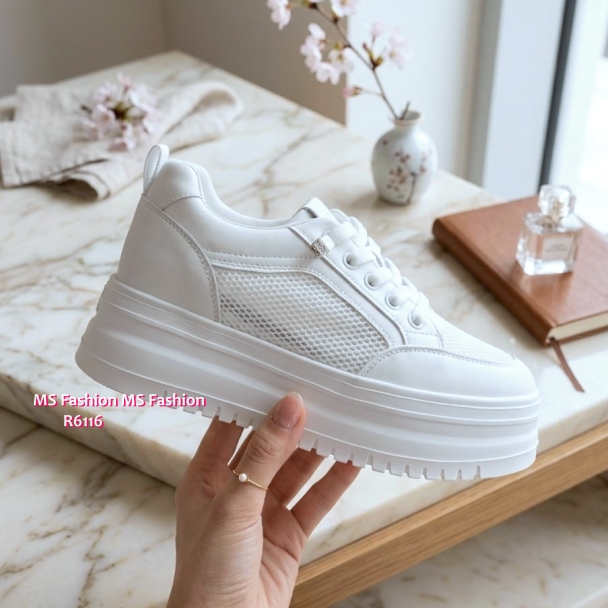 R6116 韓國🇰🇷真皮厚底拼網料sneakers