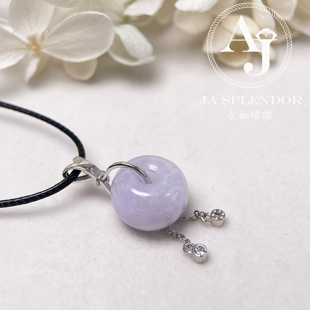 FBG26-H06 天然翡翠A玉 紫色小水泡平安扣純銀吊墜