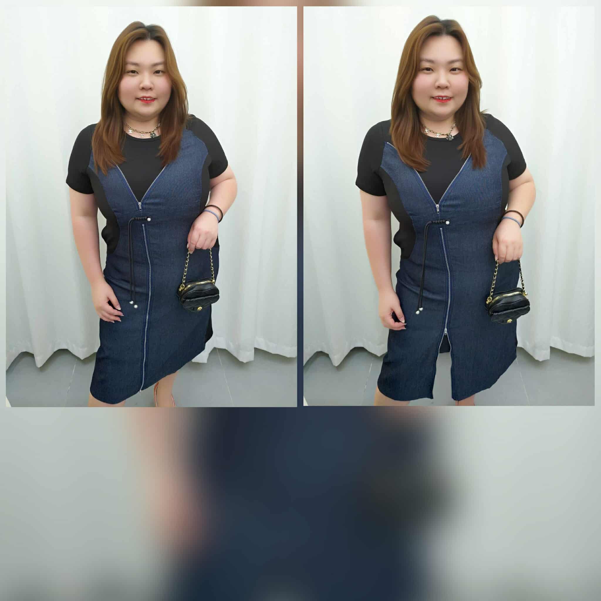 TW#6085 拉链设计拼牛仔连衣裙