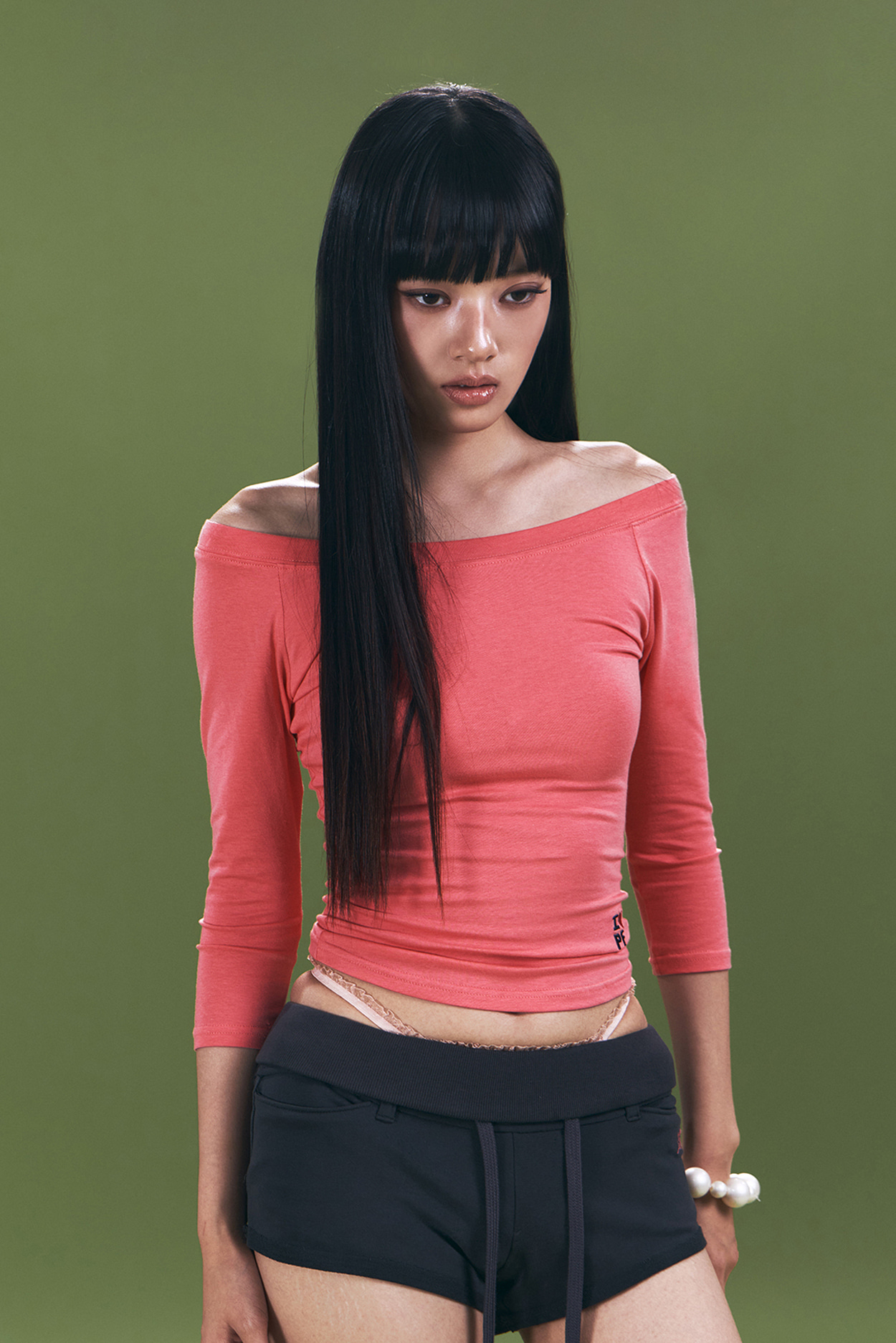 pleaseNOFOLLOW - Zed Off-Shoulder Long Sleeve Top (Candy Pink)