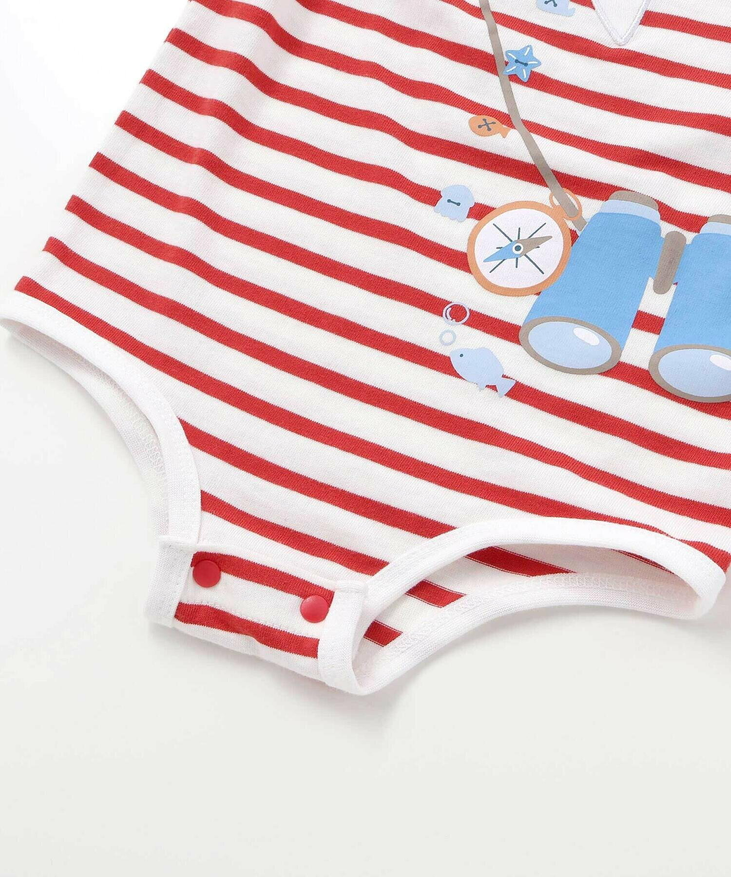 🇯🇵預訂 日本直送🇯🇵Slap Slip Baby兩色指南針望遠鏡印花水手領貼花短袖包屁衣