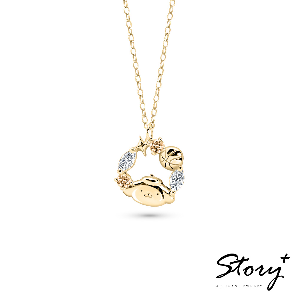 📦訂購 台灣限定 三麗鷗SanrioＸSTORY故事銀飾 Pom Pom Purin 布丁狗 學院Mix系列 金色晶鑽純銀頸鏈