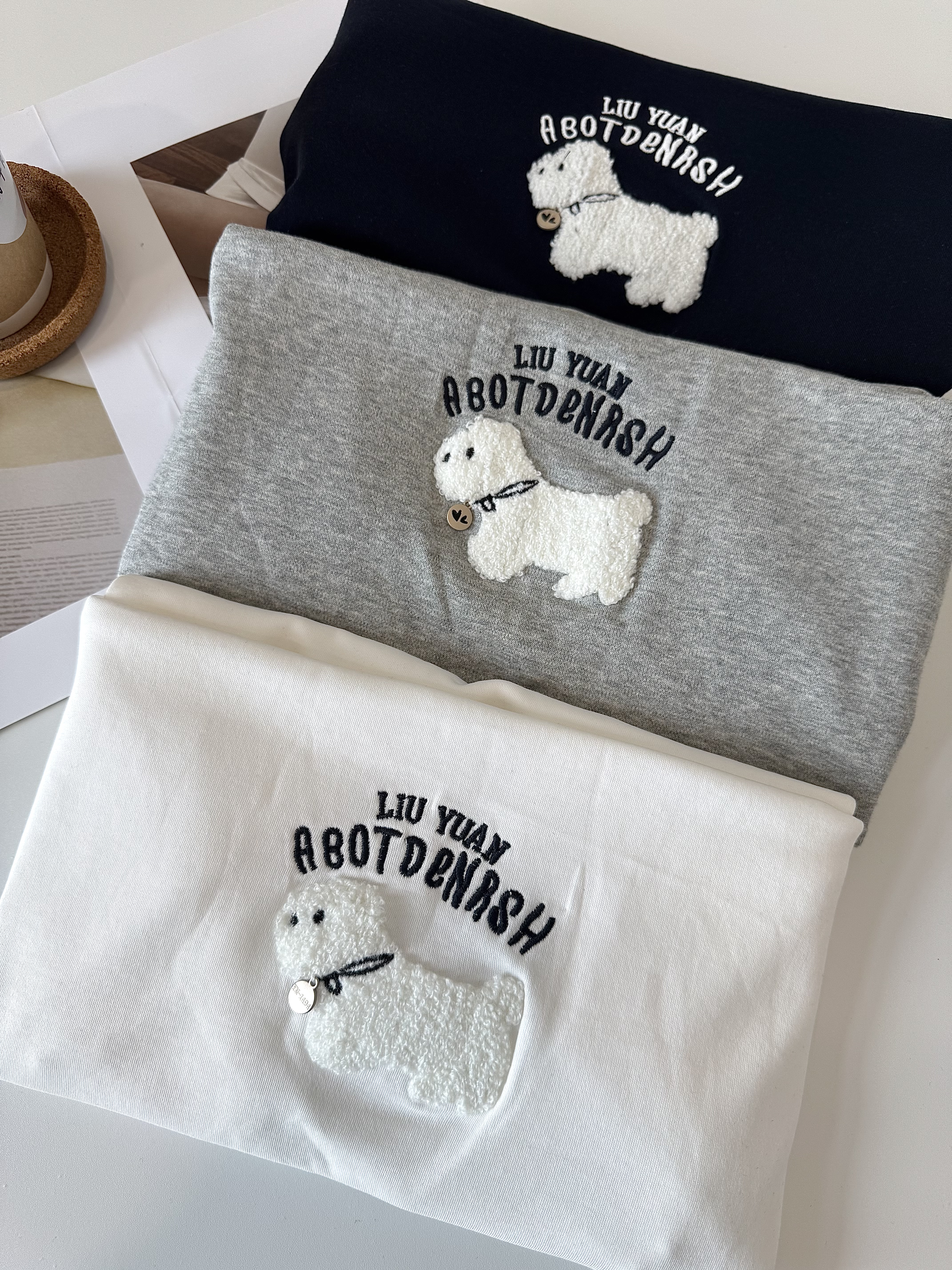 Fluffy Puppy Embroidery Casual Tee 韩系重工毛绒刺绣小奶狗短袖T恤 （ 3 Colours )