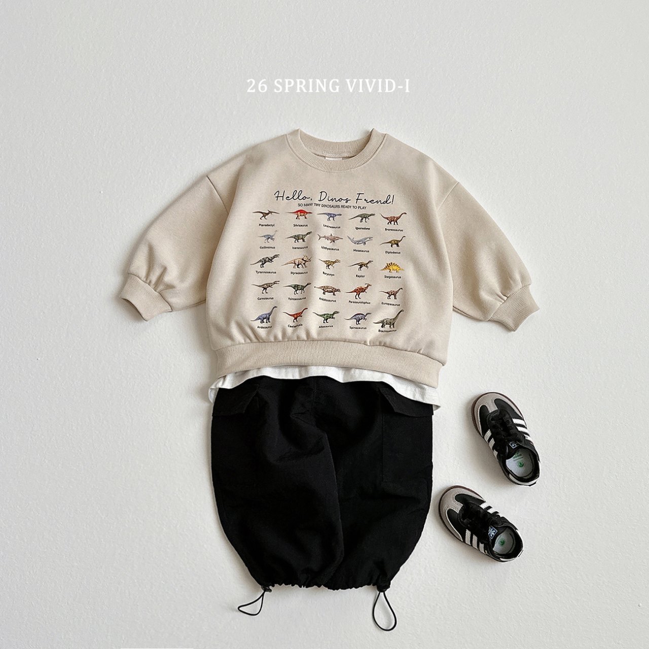 🌸預訂 韓國直送🌸🇰🇷VIVIDI三色迷你恐龍印花寬鬆衛衣