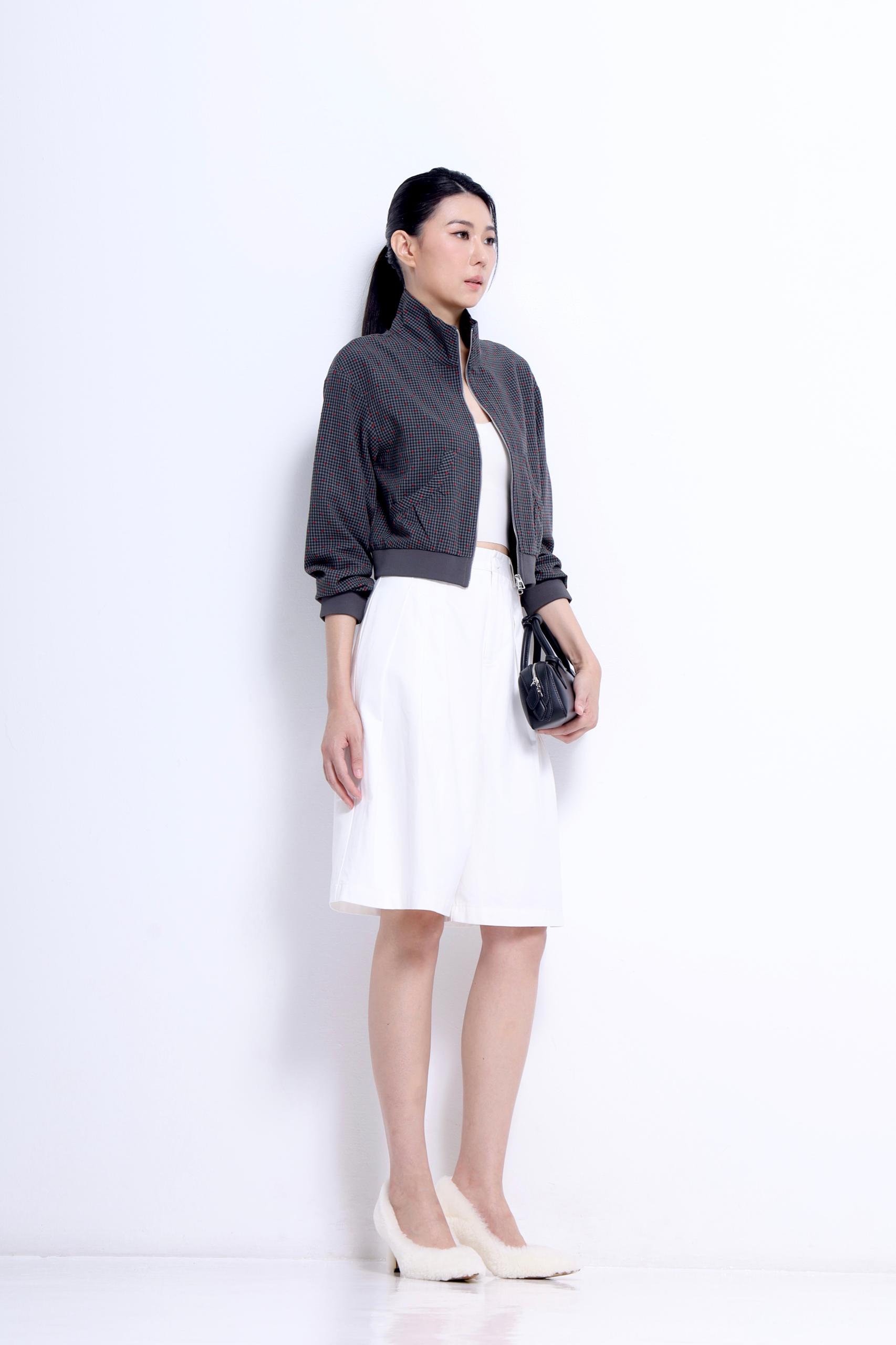CB2762 Jacquard Cropped Zip-Up Jacket