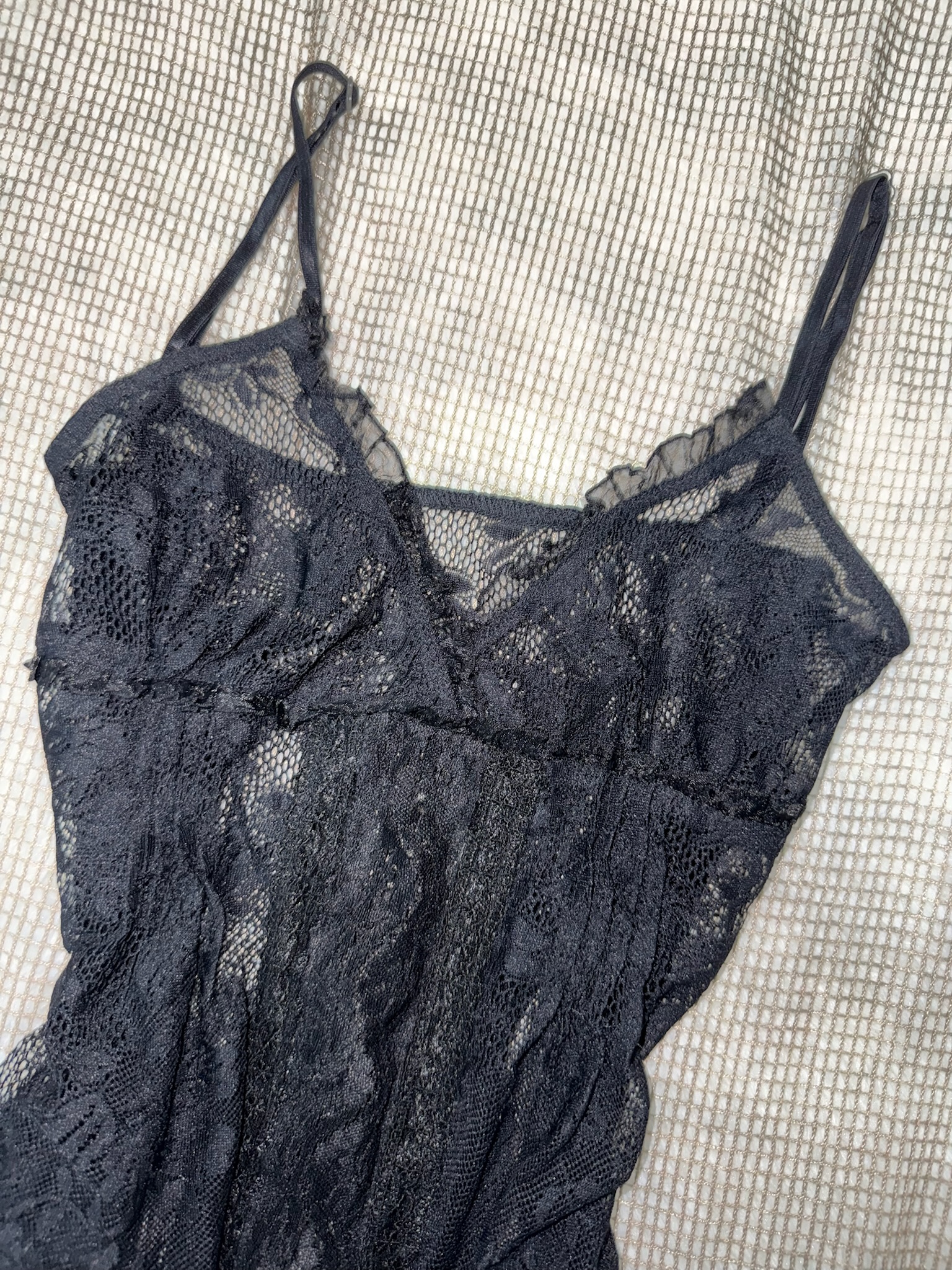 Black Empire Waist Sheer Lace Slip Dress 