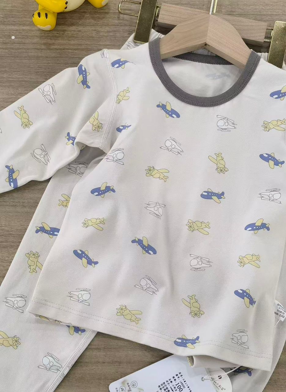 70117402 | Airplane Helicopter Print Long Sleeve Pajama Set