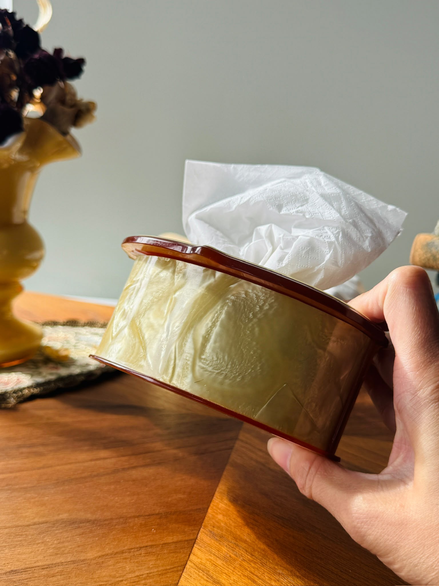 Antique 1920s Art Deco Celluloid Hair Collector / Tissue Box / Trinket Box(MT2650)