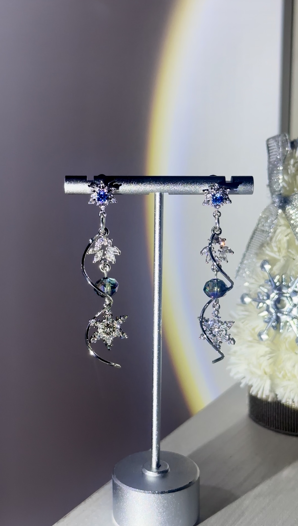 |🎄聖誕組合裝| 旋轉雪花鑽耳環(銀)❄️+珍珠雪花手鏈✨