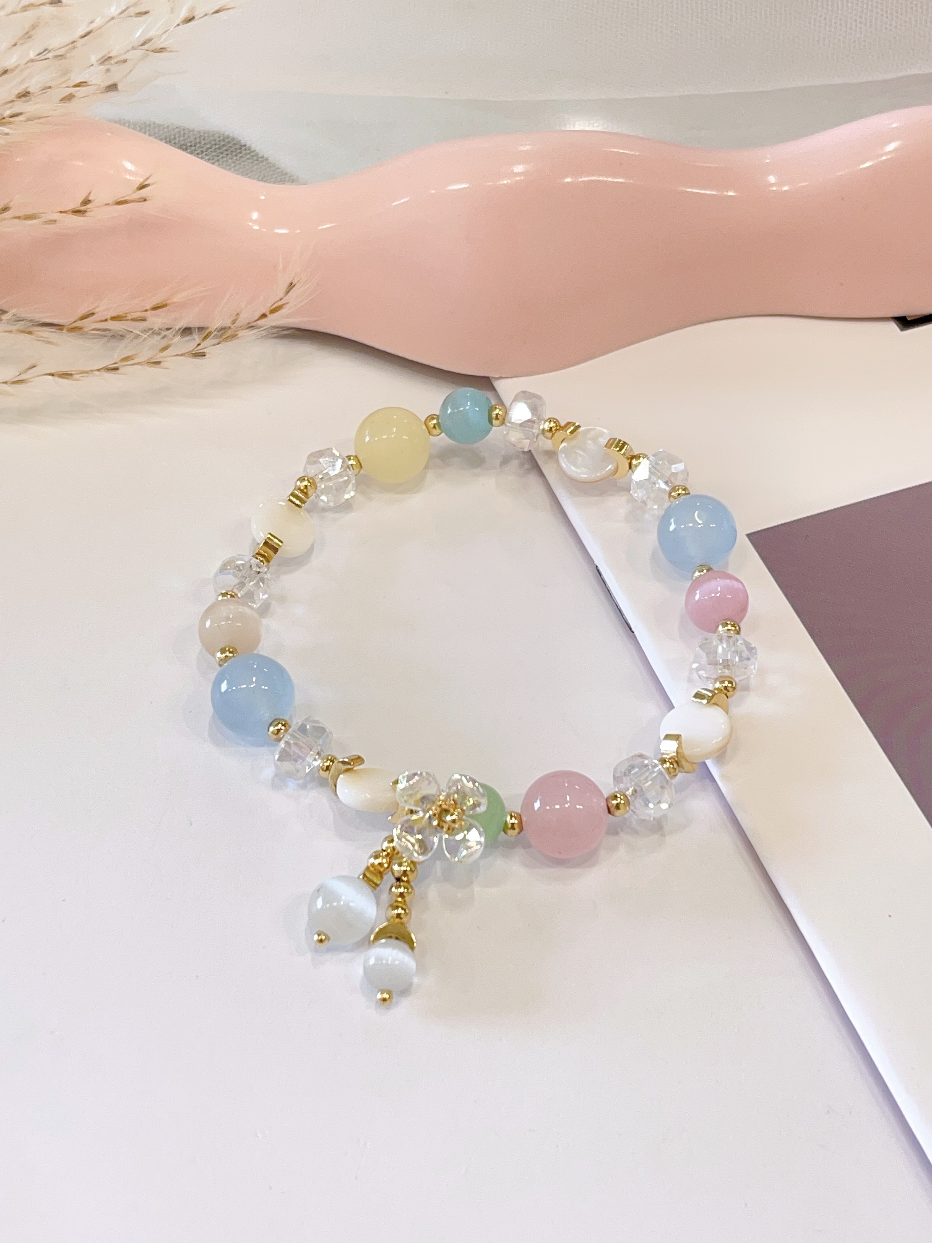 🌈✨ 多宝猫眼 × 海蓝宝 × 黄水晶 × 粉水晶手串 Multicolor Cat’s Eye, Aquamarine, Citrine & Rose Quartz 