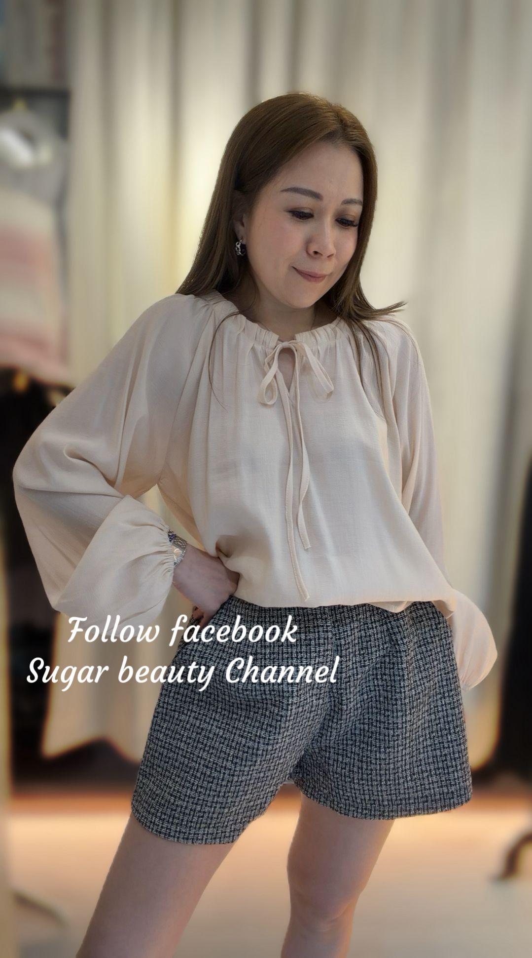 優雅繫帶燈籠袖上衣